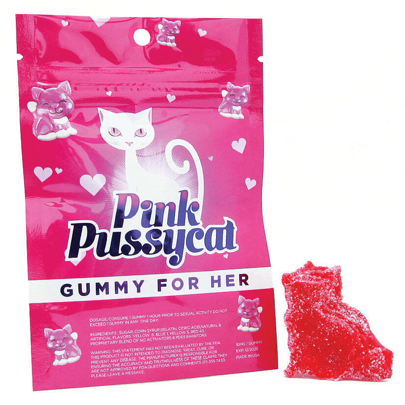 Single Pink Pussycat Gummy in a fun shape with a sugar coating, designed for female sexual enhancement. Shop Pink Pussycat gummies at PeakPowerX.com
Best price for Pink Pussycat gummies
100% natural female libido booster
Pink Pussycat Gummies for stronger orgasms