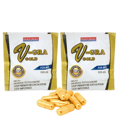 V=GRA Gold - 500mg Natural Male Enhancement Supplement. Boosts stamina, testosterone, and performance for men